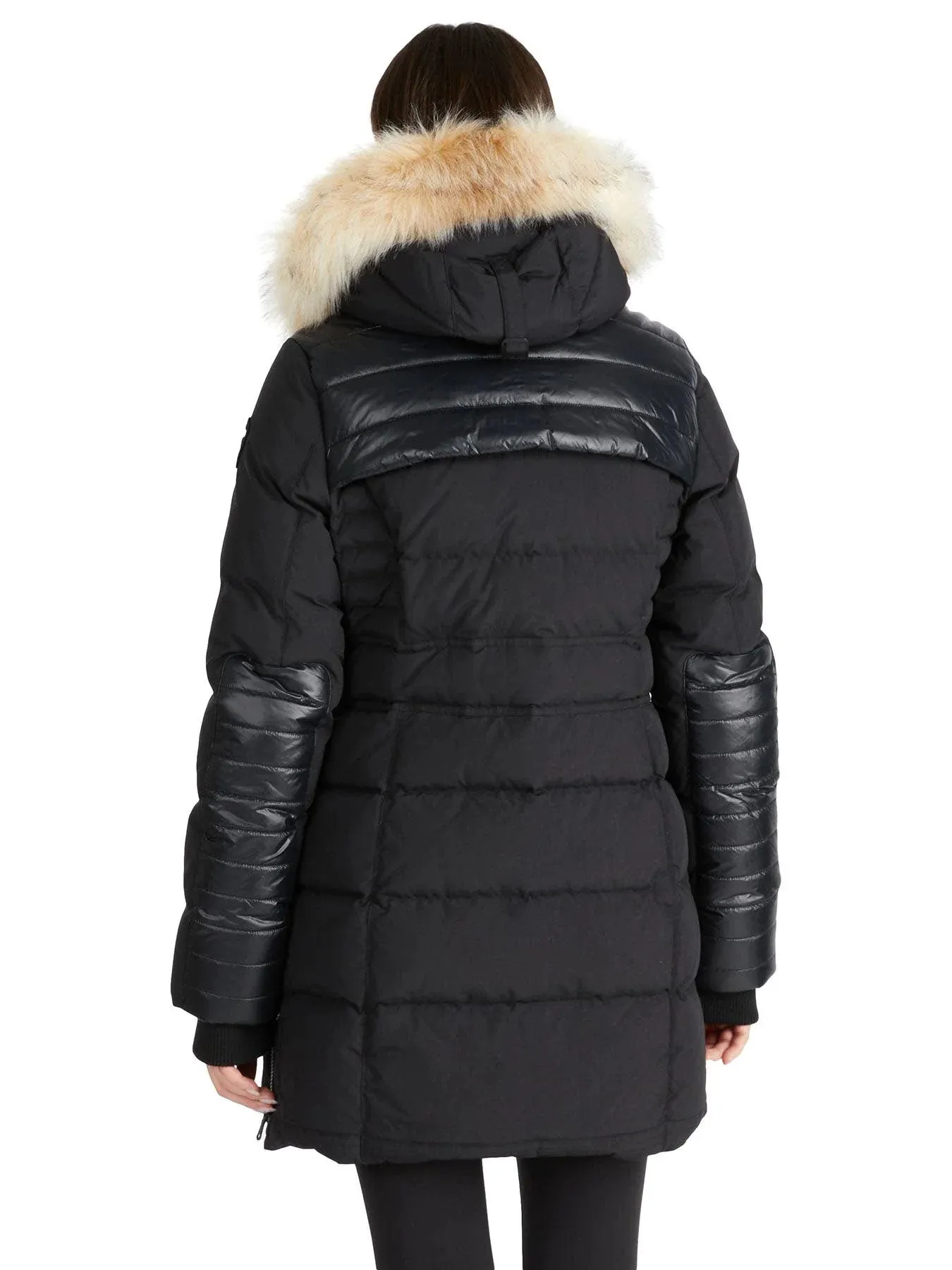 Pajar Womens Alia Mixed Media Quilted Parka with Det Hood Fur Trim - BLACK