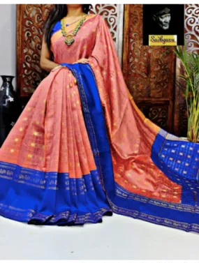 Peach Blue Silk Wedding Saree