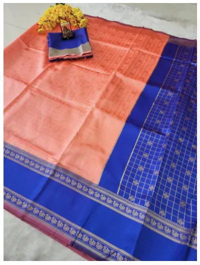 Peach Blue Silk Wedding Saree