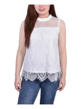 Petites Womens Lace Blouse