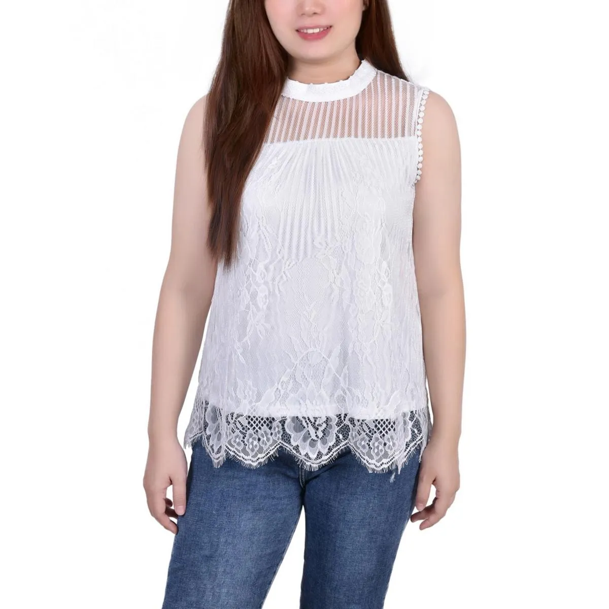 Petites Womens Lace Blouse