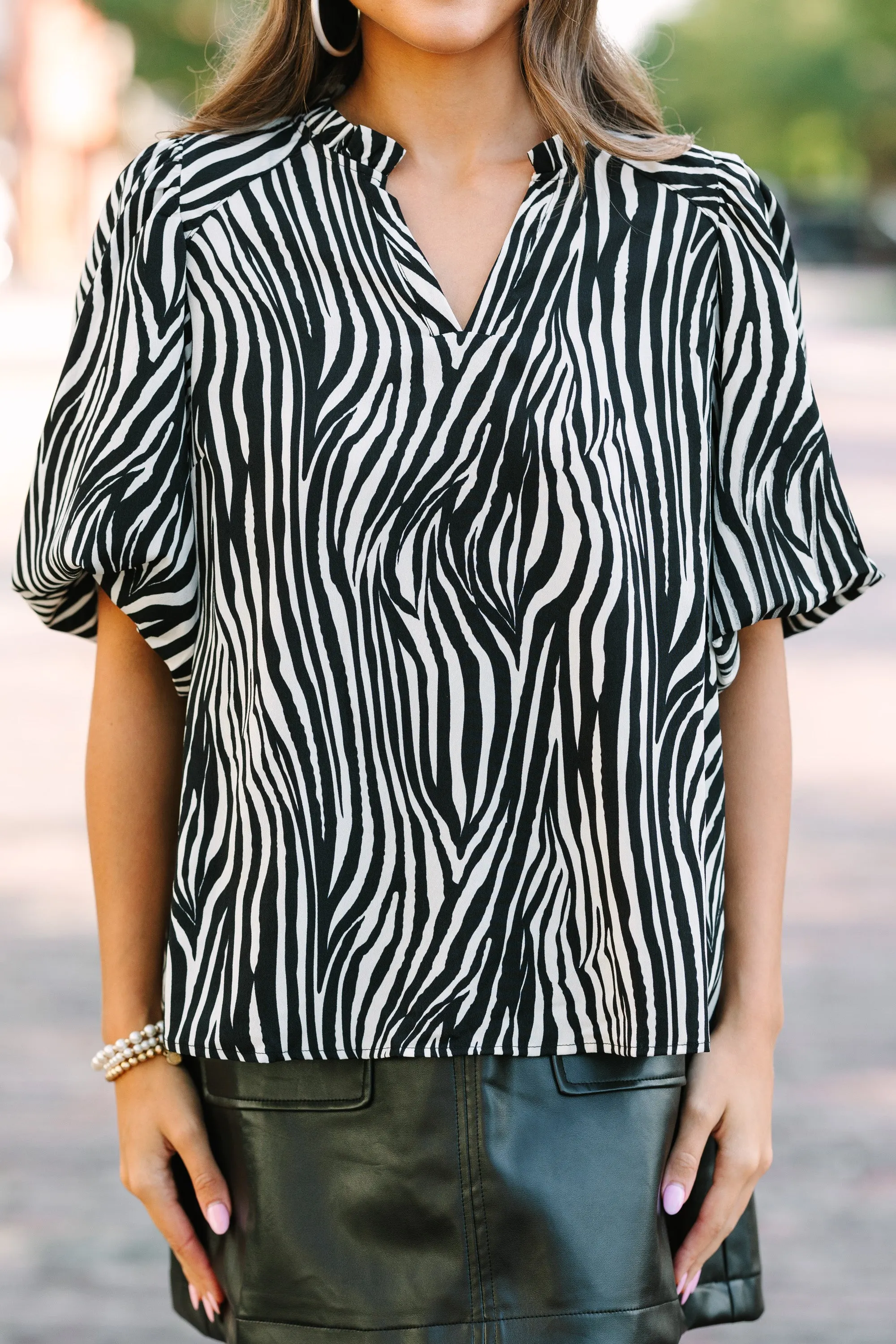 Play Through Black Tiger Striped Blouse