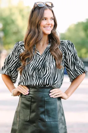 Play Through Black Tiger Striped Blouse