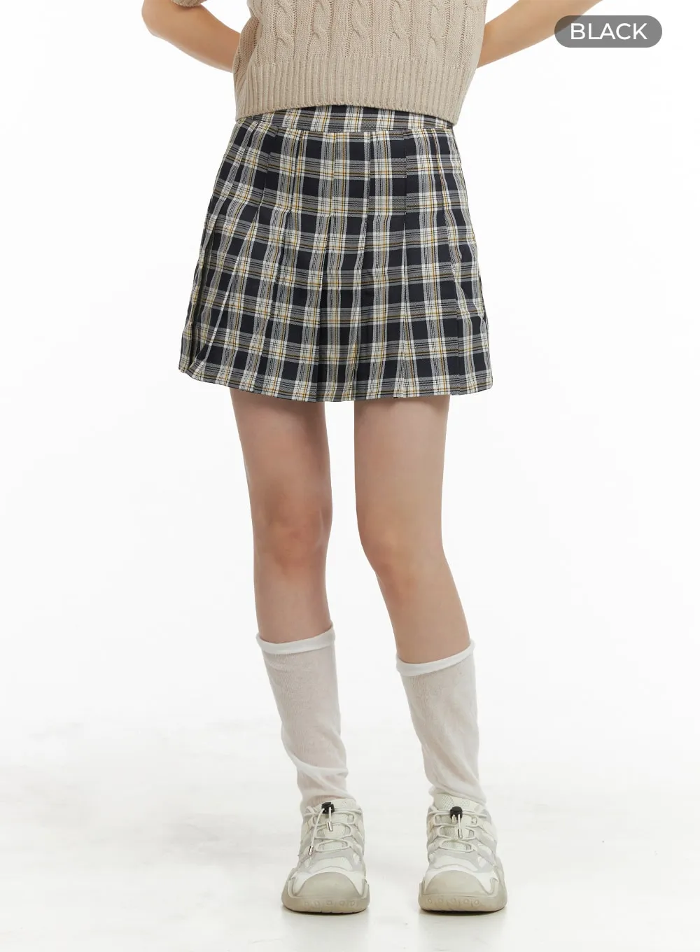 Pleated Check Mini Skirt OM420