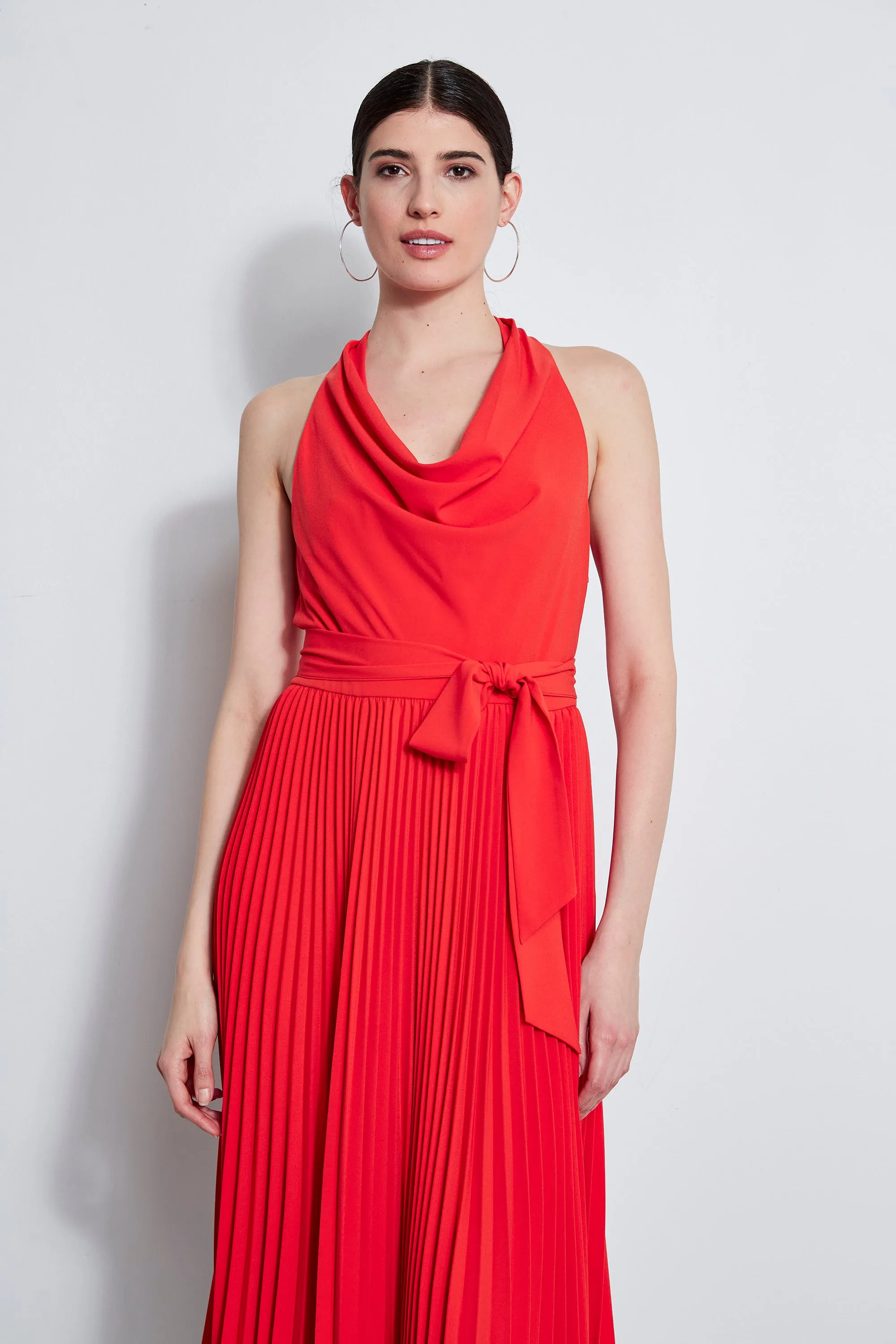 Pleated Cowl Midi Dress