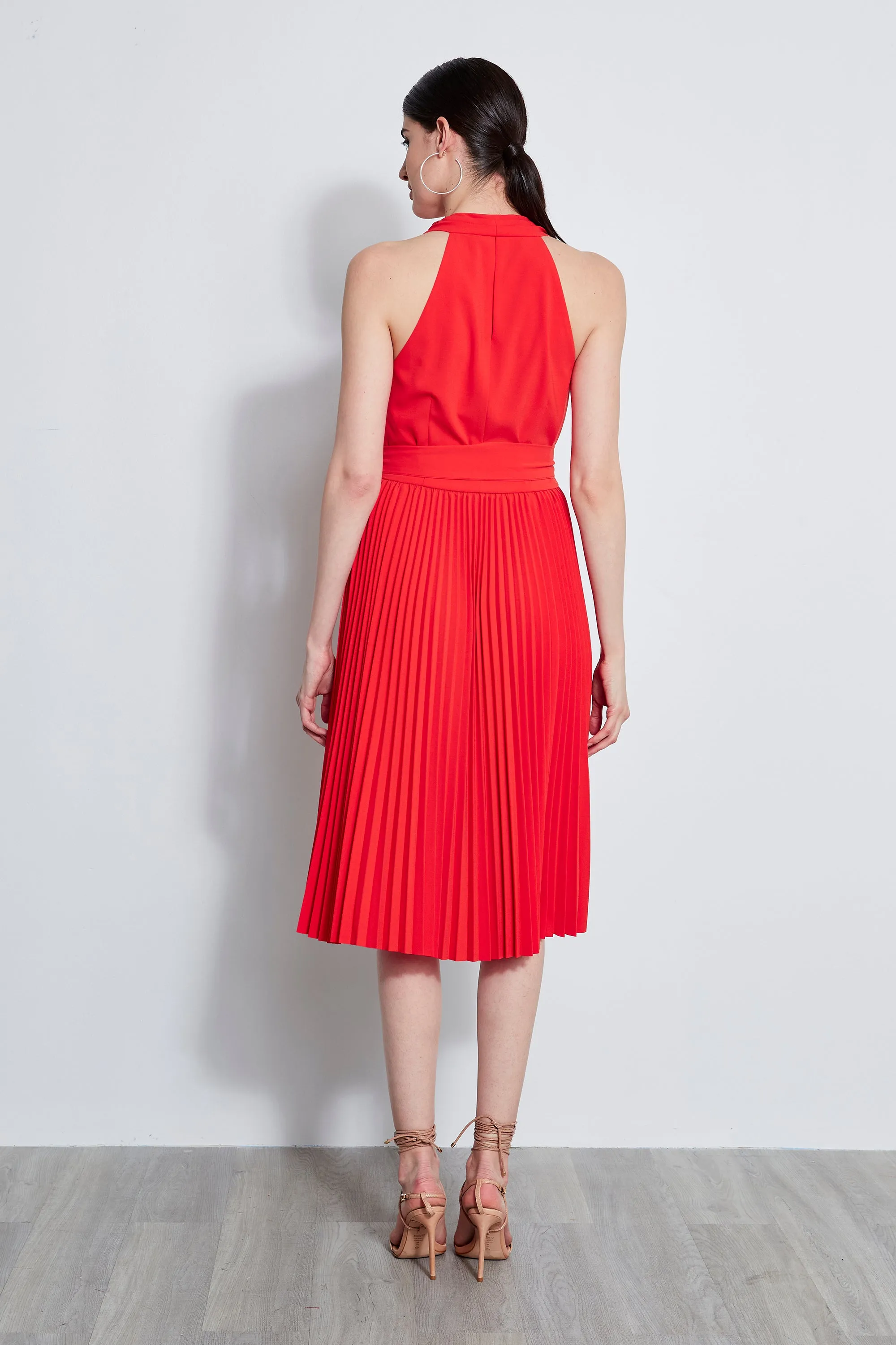 Pleated Cowl Midi Dress