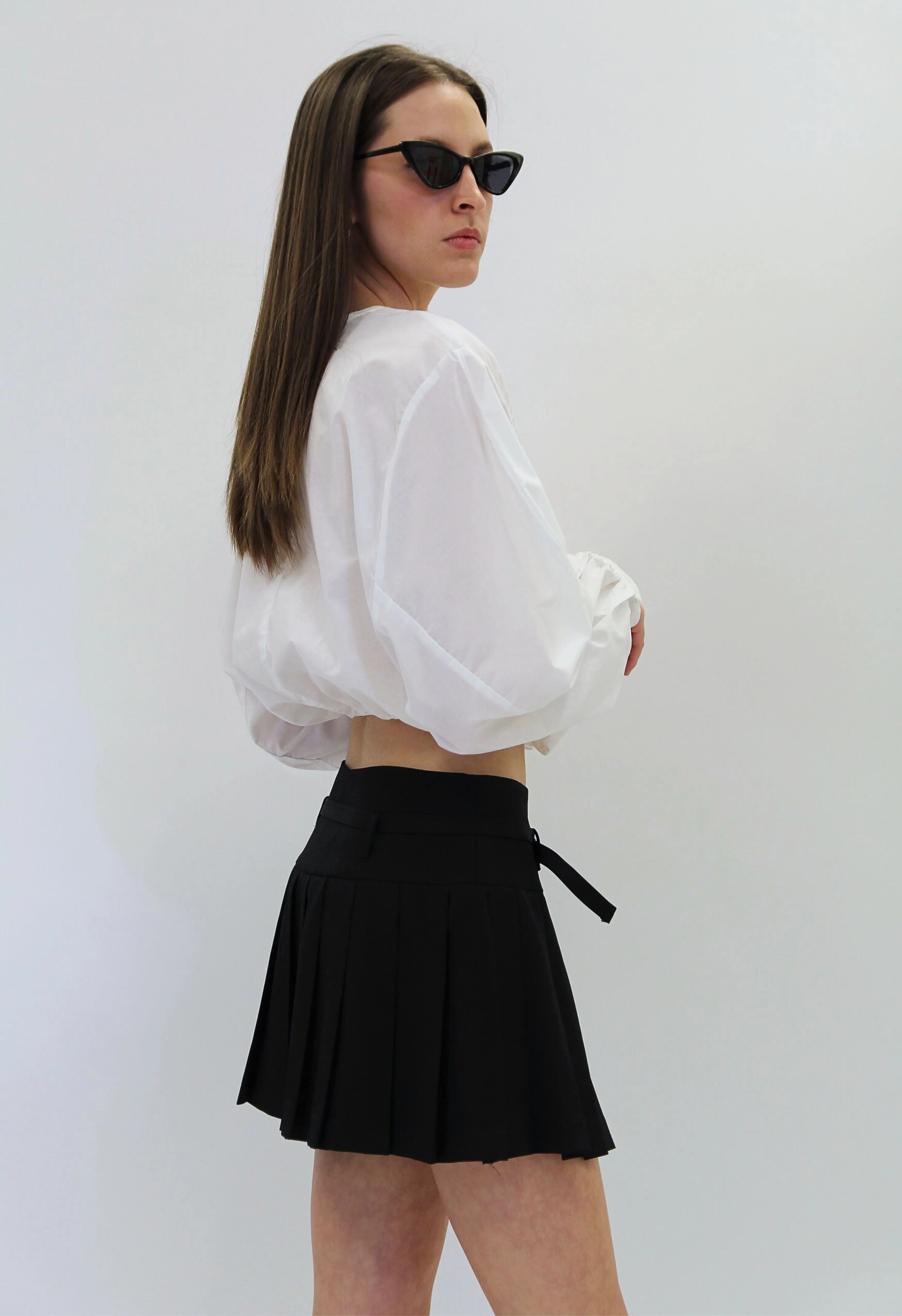 Pleated Mini Skirt in Jet Black