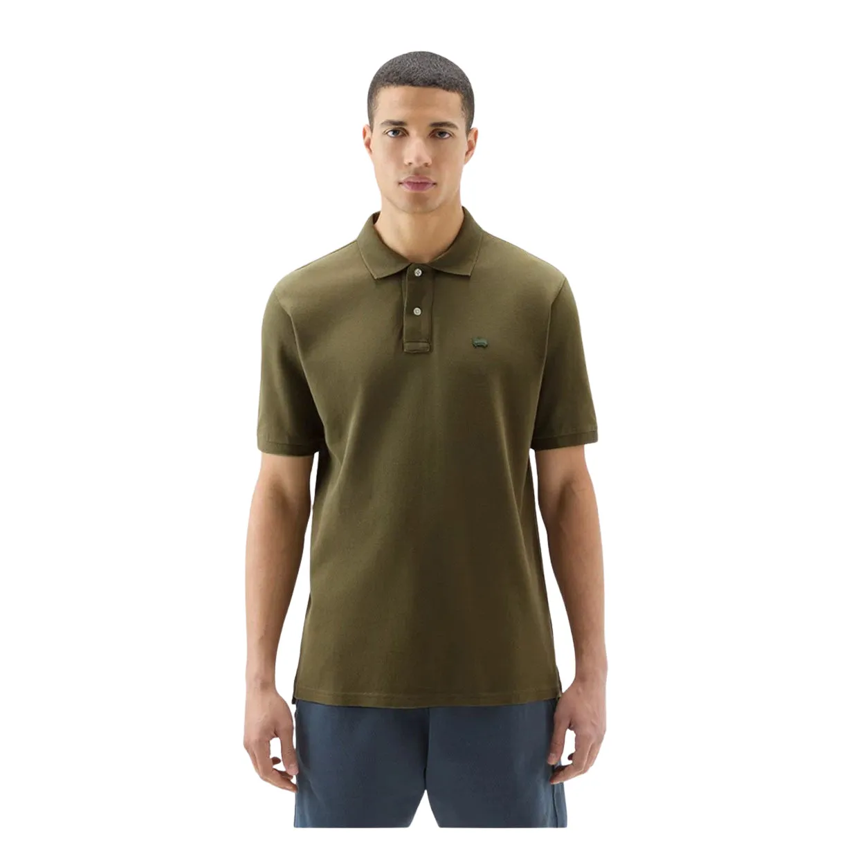 Polo Uomo Woolrich Logo Verde Oliva