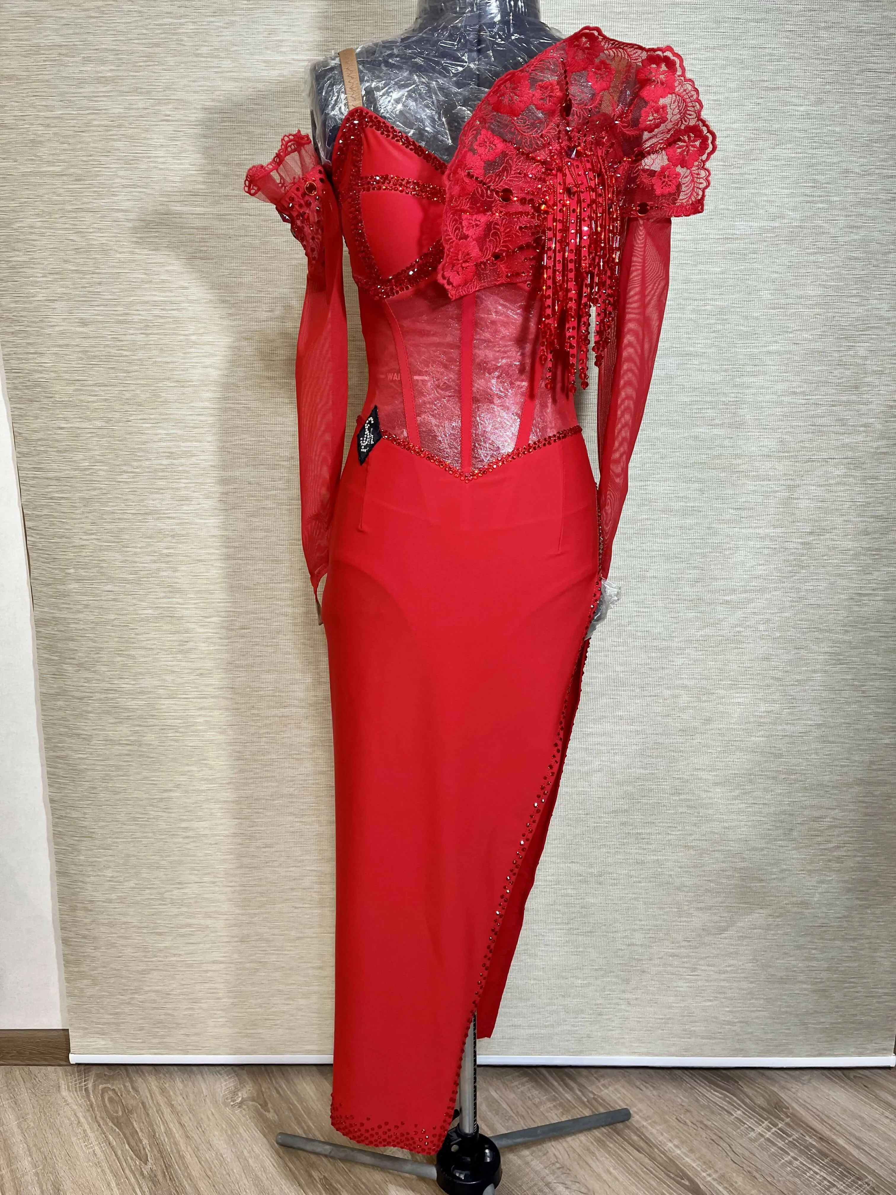 Red Delight Latin Dress with Lace