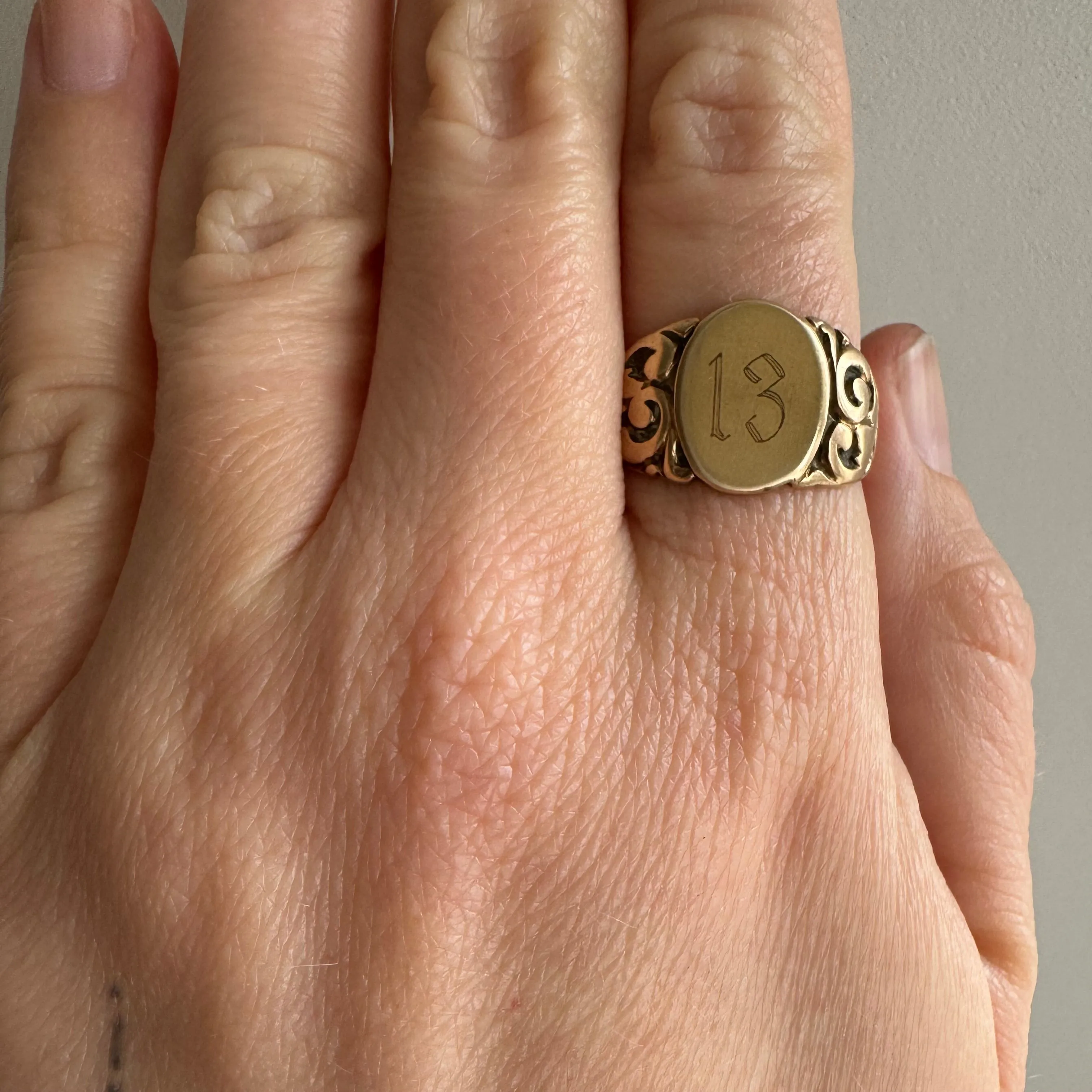 reimagined A N T I Q U E // lucky 13 / victorian 10k rosy yellow gold signet ring / size 8