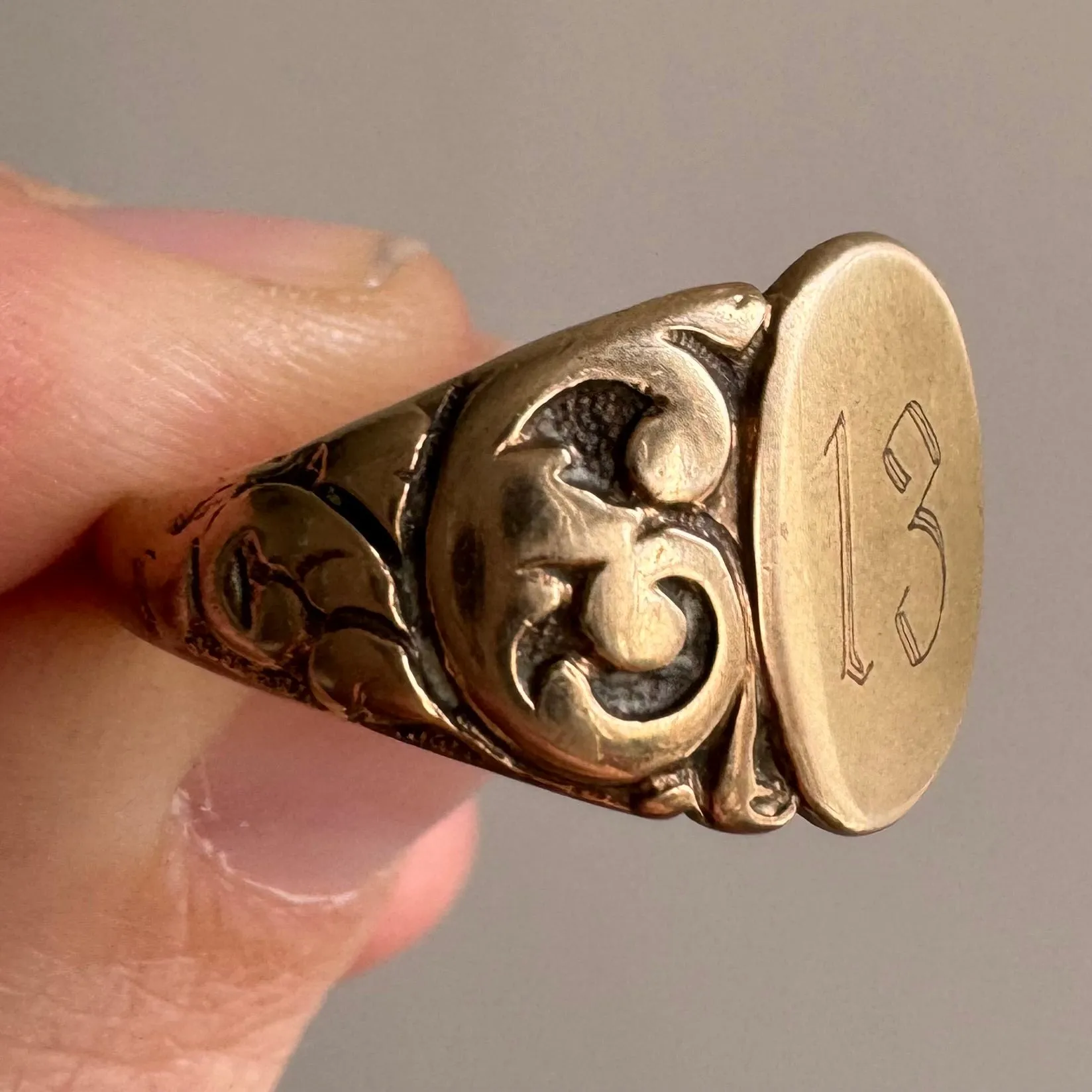 reimagined A N T I Q U E // lucky 13 / victorian 10k rosy yellow gold signet ring / size 8