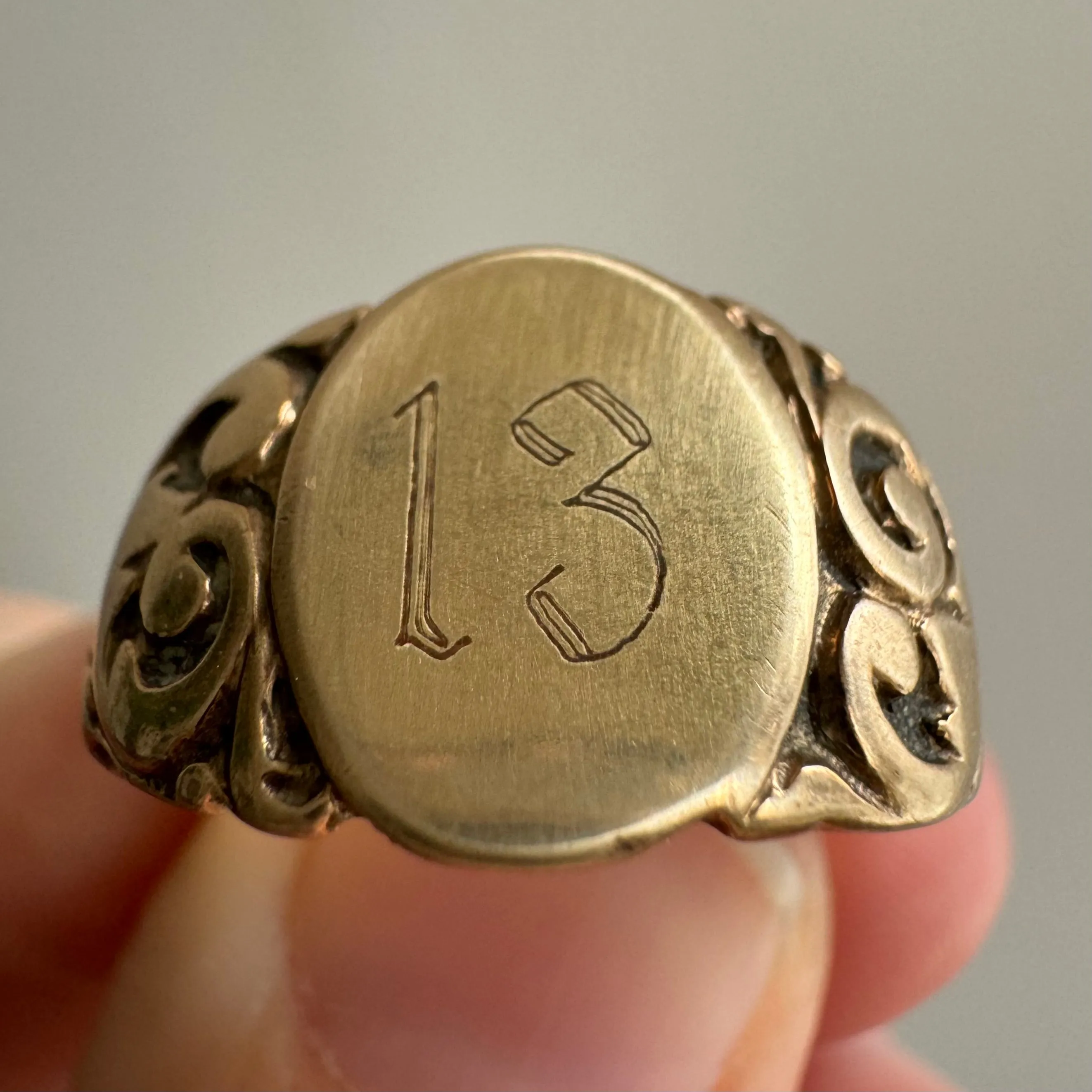 reimagined A N T I Q U E // lucky 13 / victorian 10k rosy yellow gold signet ring / size 8