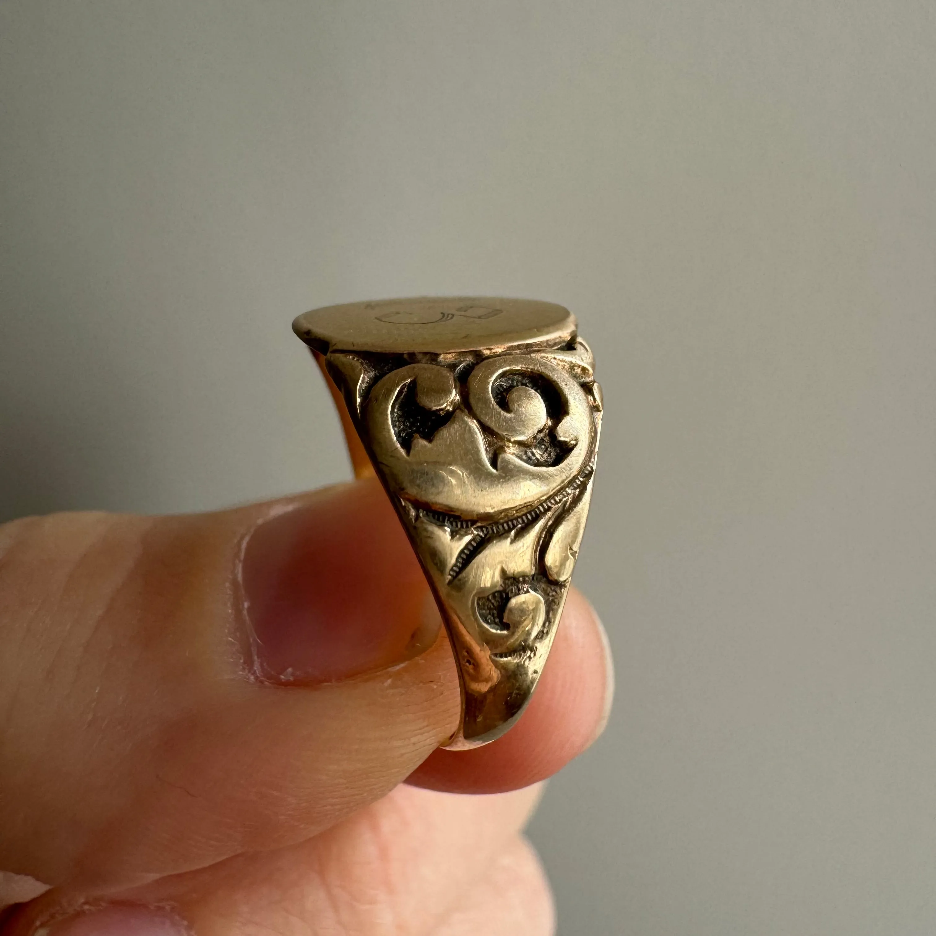 reimagined A N T I Q U E // lucky 13 / victorian 10k rosy yellow gold signet ring / size 8