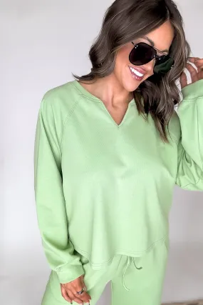 Relaxation Light Olive V-neck Sweatshirt