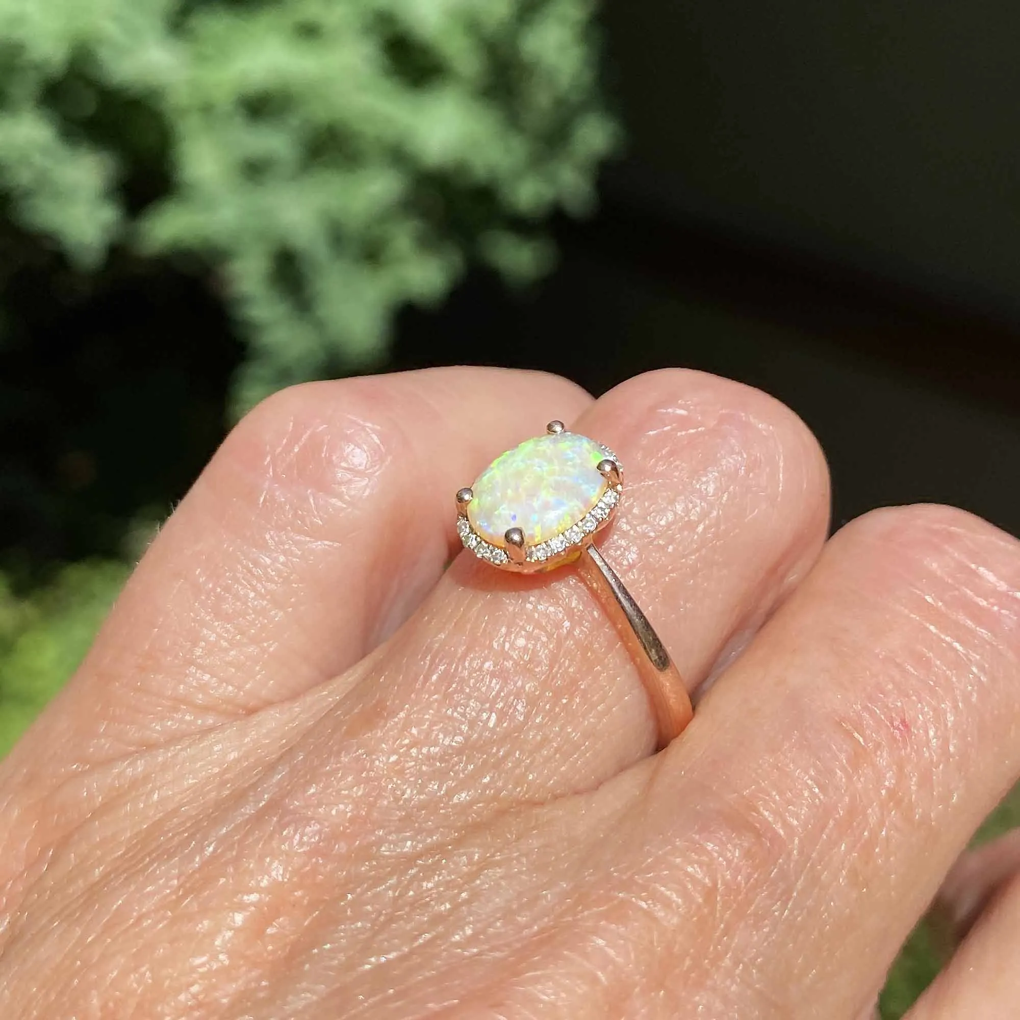 Rose Gold Diamond Cluster Halo Opal Ring