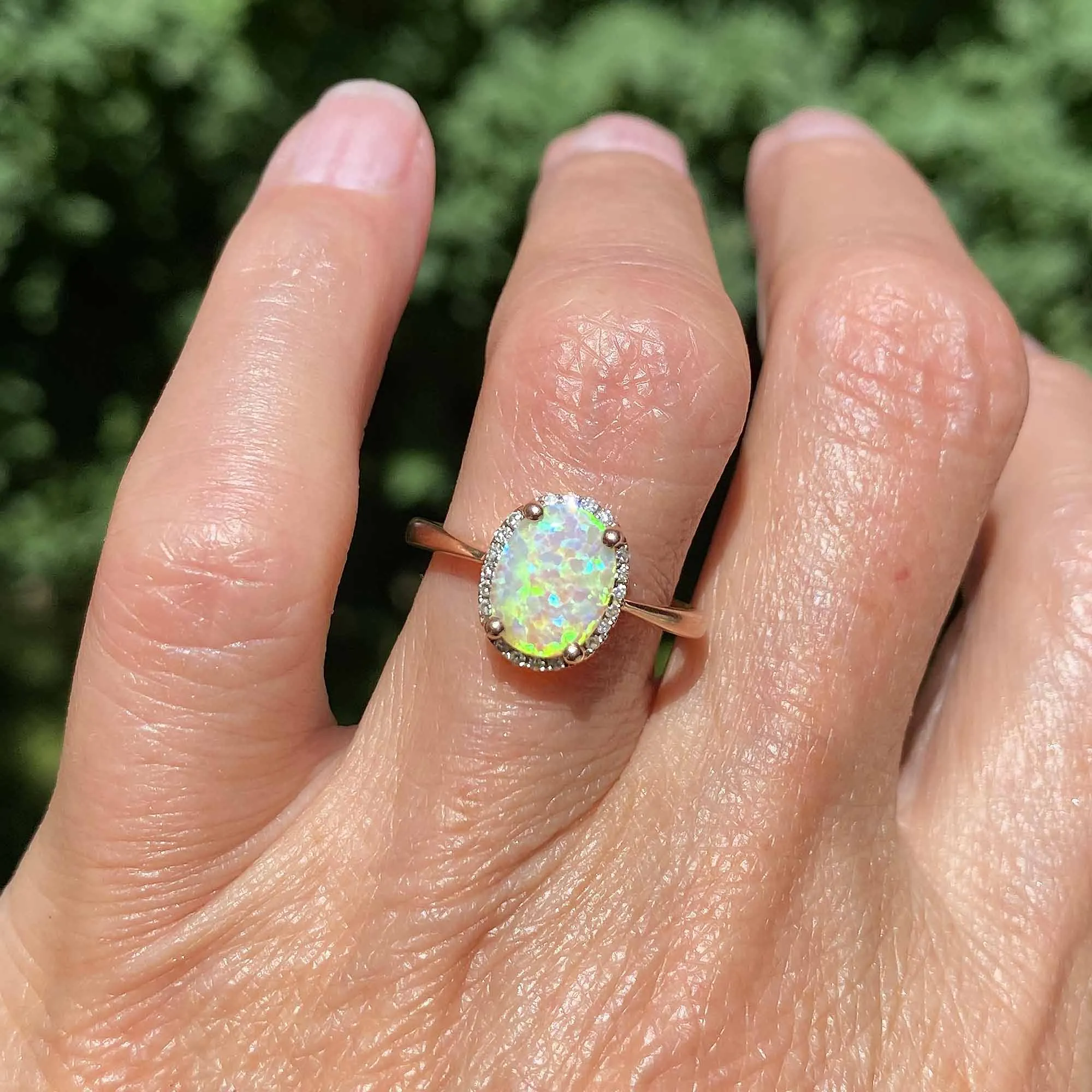 Rose Gold Diamond Cluster Halo Opal Ring