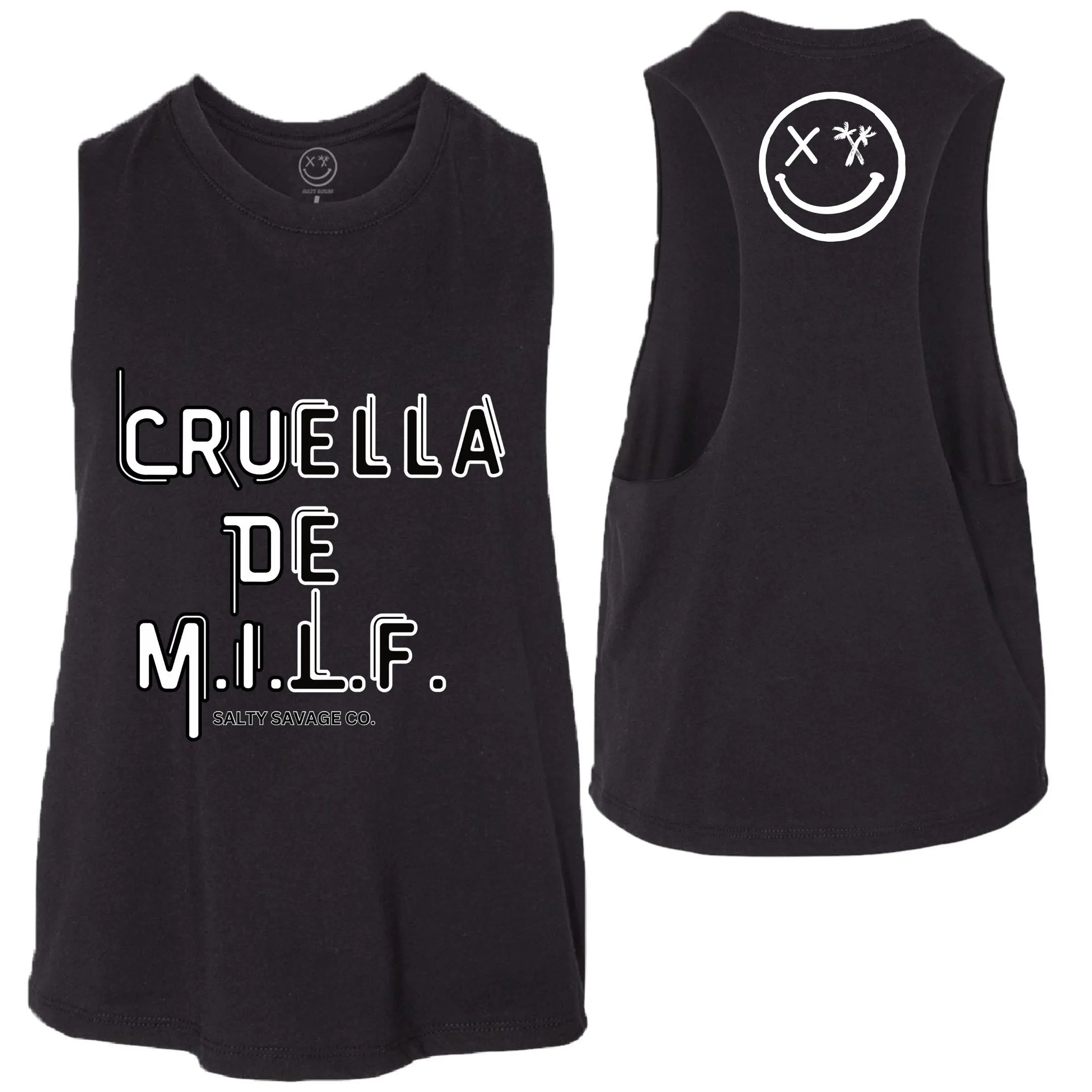 Salty Savage Ladies "Cruella De M.I.L.F" Flowy Crop Tank