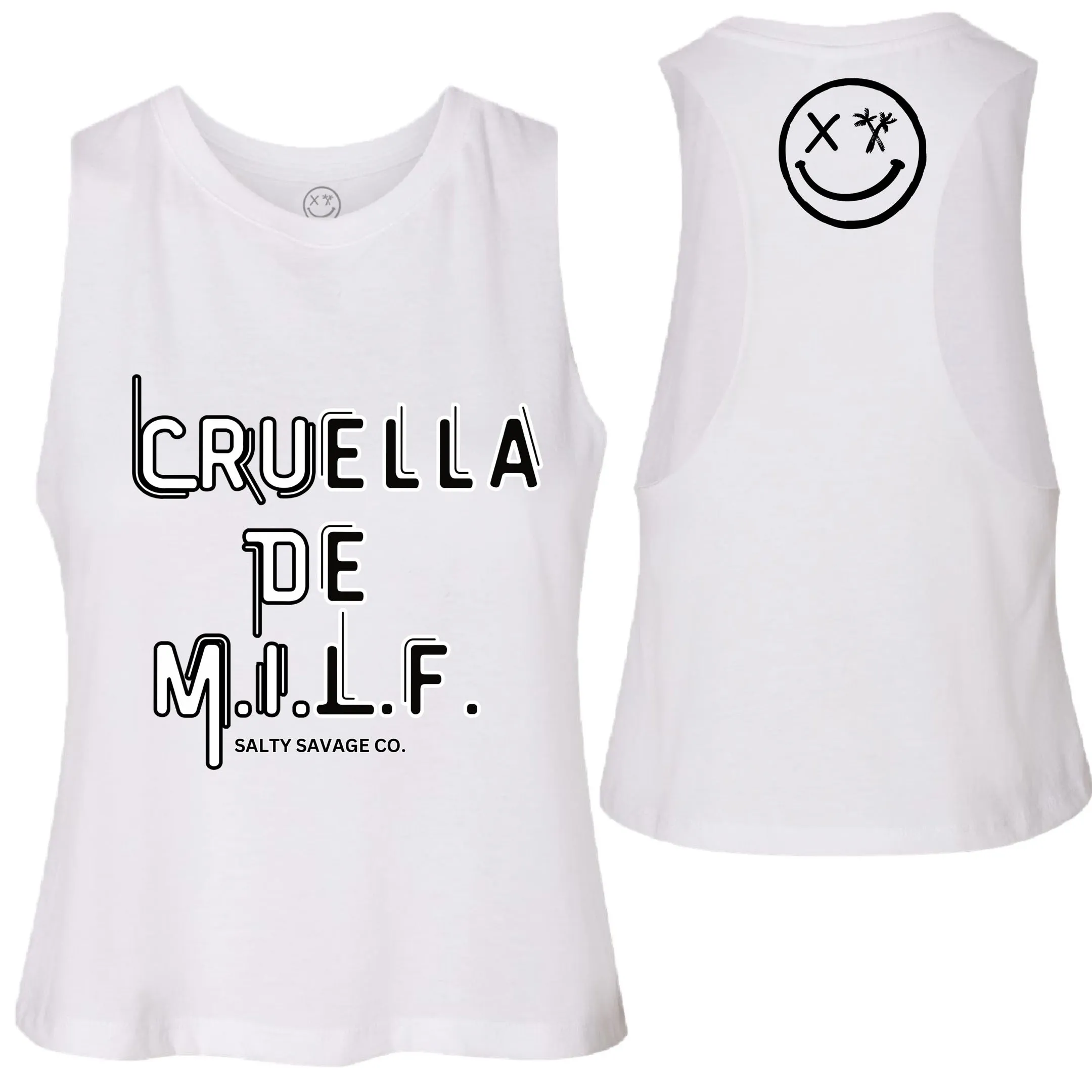 Salty Savage Ladies "Cruella De M.I.L.F" Flowy Crop Tank