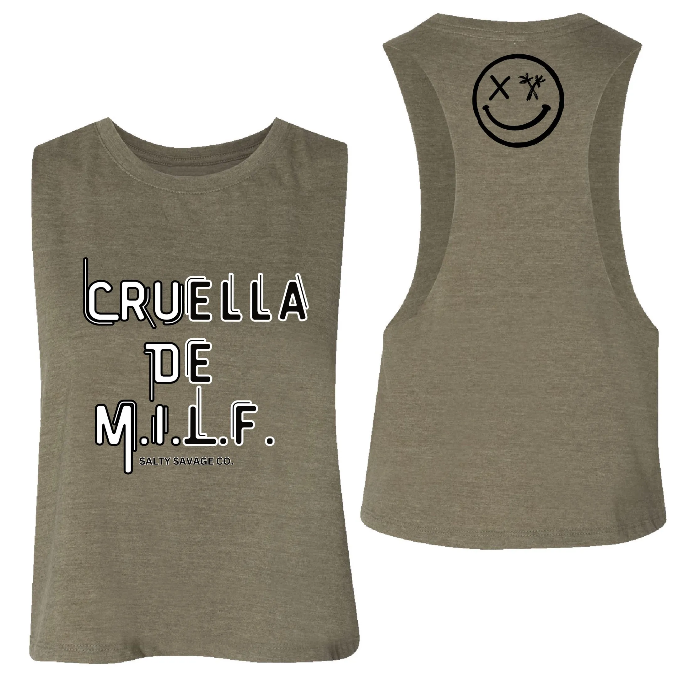 Salty Savage Ladies "Cruella De M.I.L.F" Flowy Crop Tank