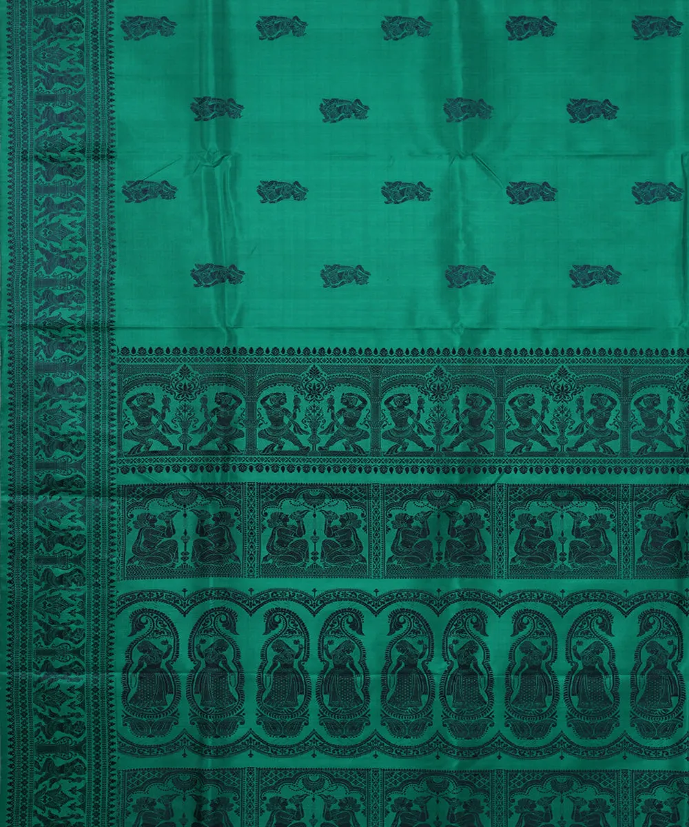 Sea green handwoven baluchari silk saree