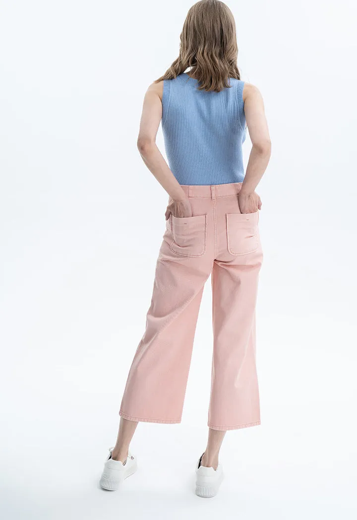 Solid Pleated Waist Wide Leg Jeans