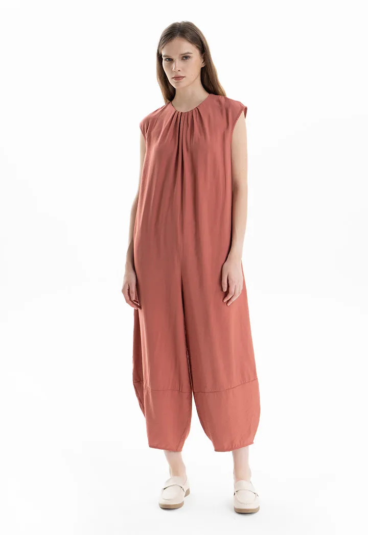 Solid Pleated Wide Leg Jumpsuit