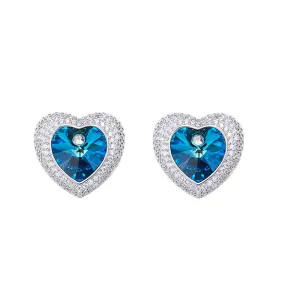 Sterling silver shining  little blue topaz heart earring