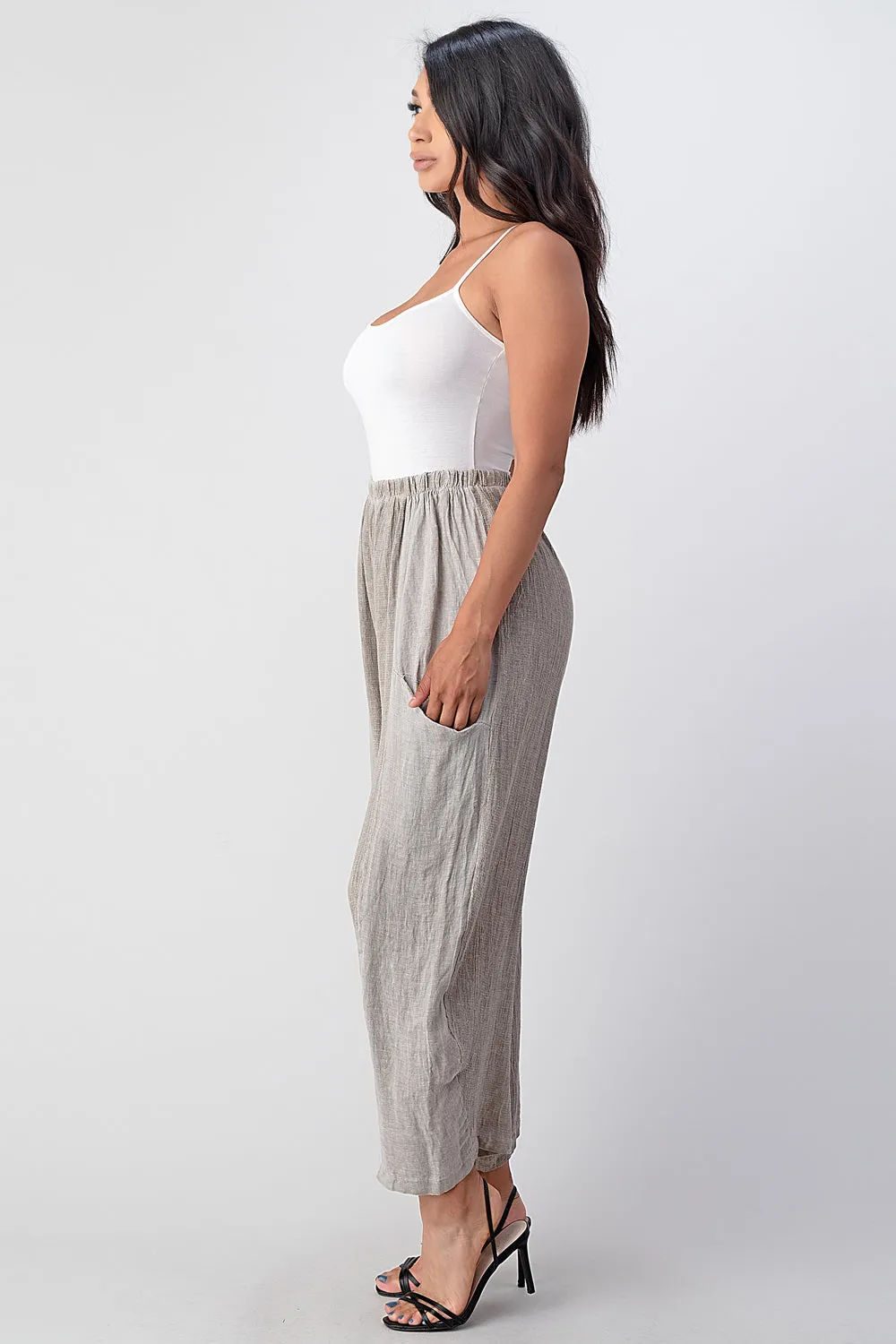 Straight Cotton Linen Pants With Pockets