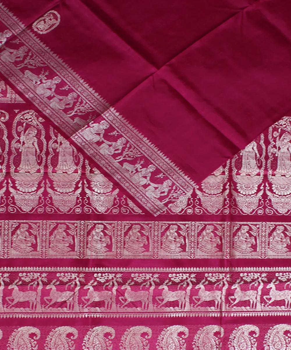 Strawberry red handwoven baluchari silk saree