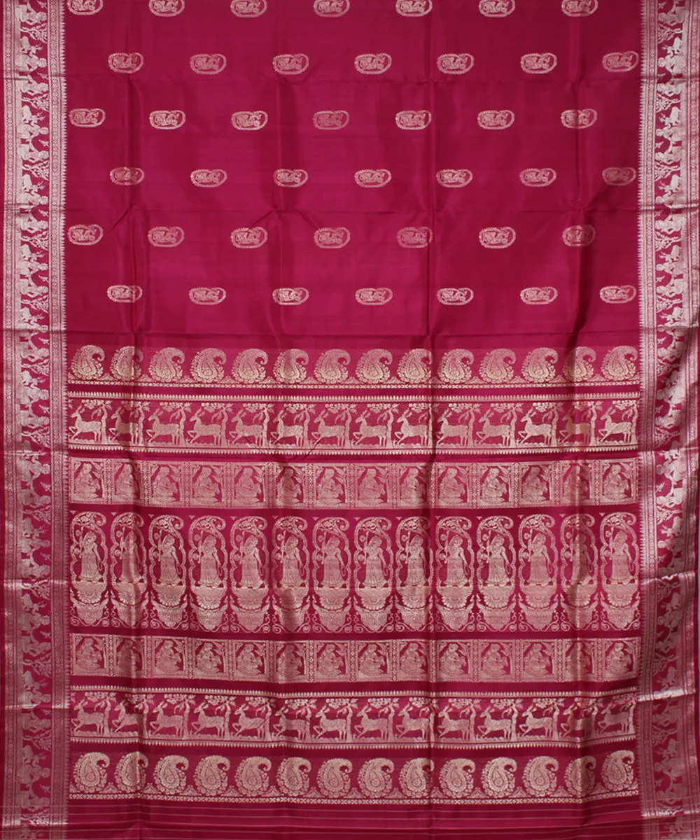 Strawberry red handwoven baluchari silk saree