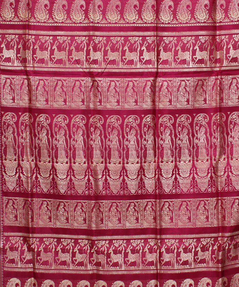 Strawberry red handwoven baluchari silk saree