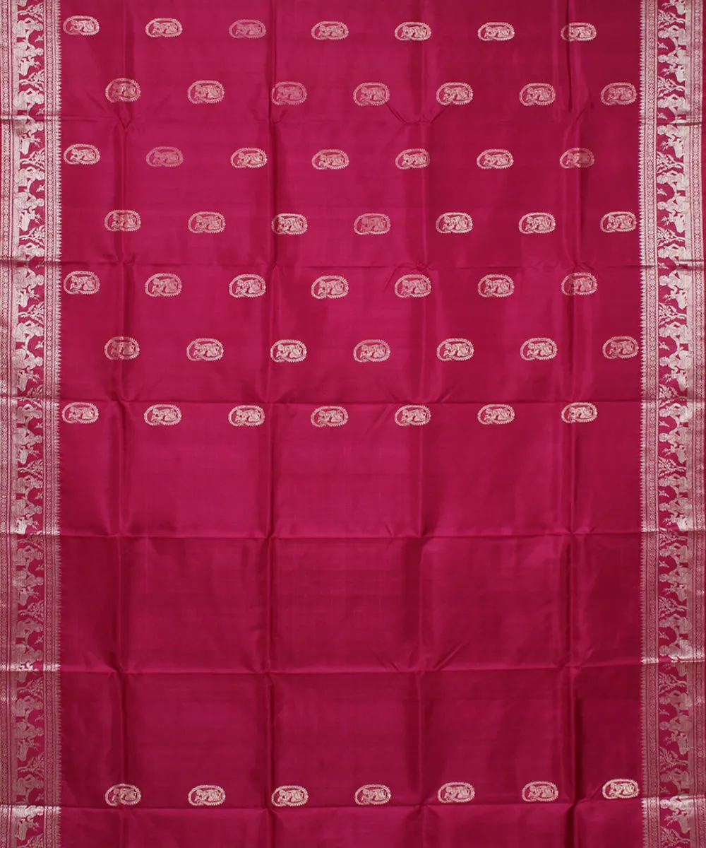 Strawberry red handwoven baluchari silk saree