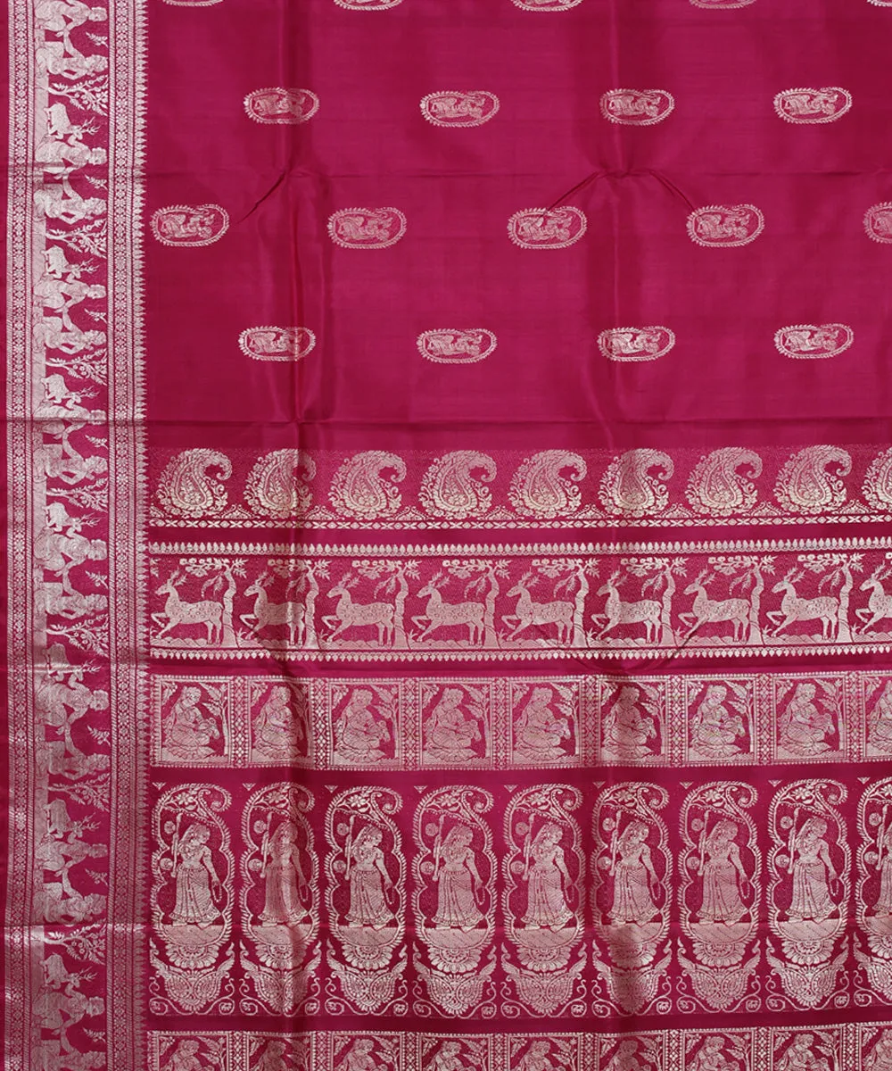 Strawberry red handwoven baluchari silk saree