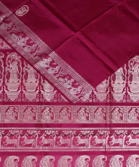 Strawberry red handwoven baluchari silk saree