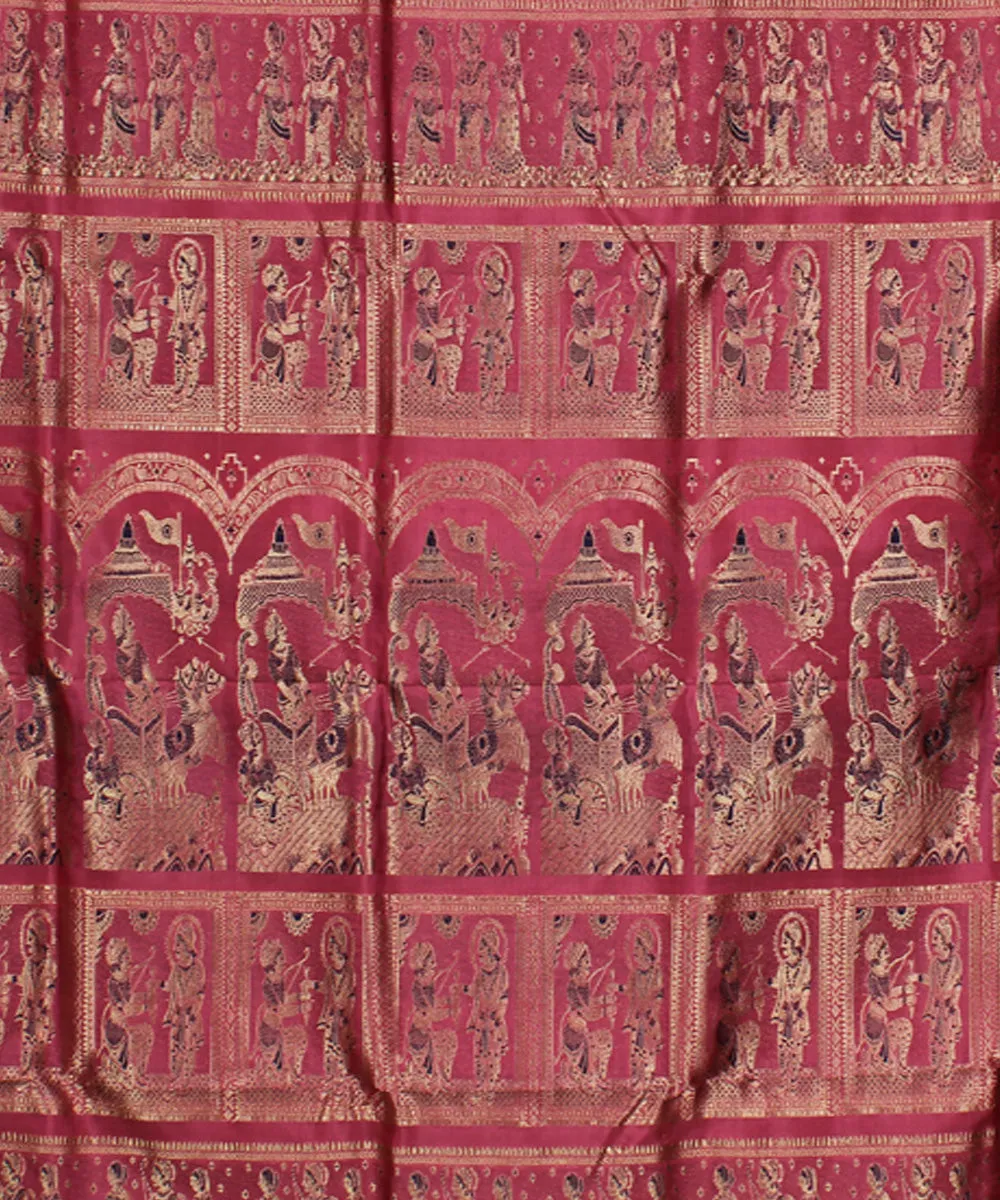 Strawbery pink handwoven swarnachari baluchari silk saree