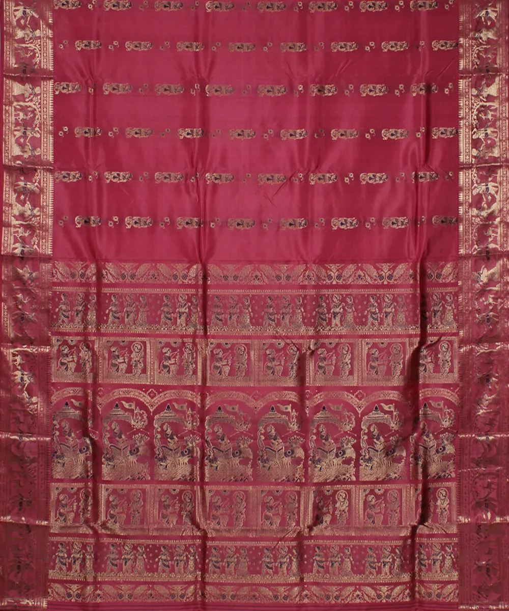 Strawbery pink handwoven swarnachari baluchari silk saree