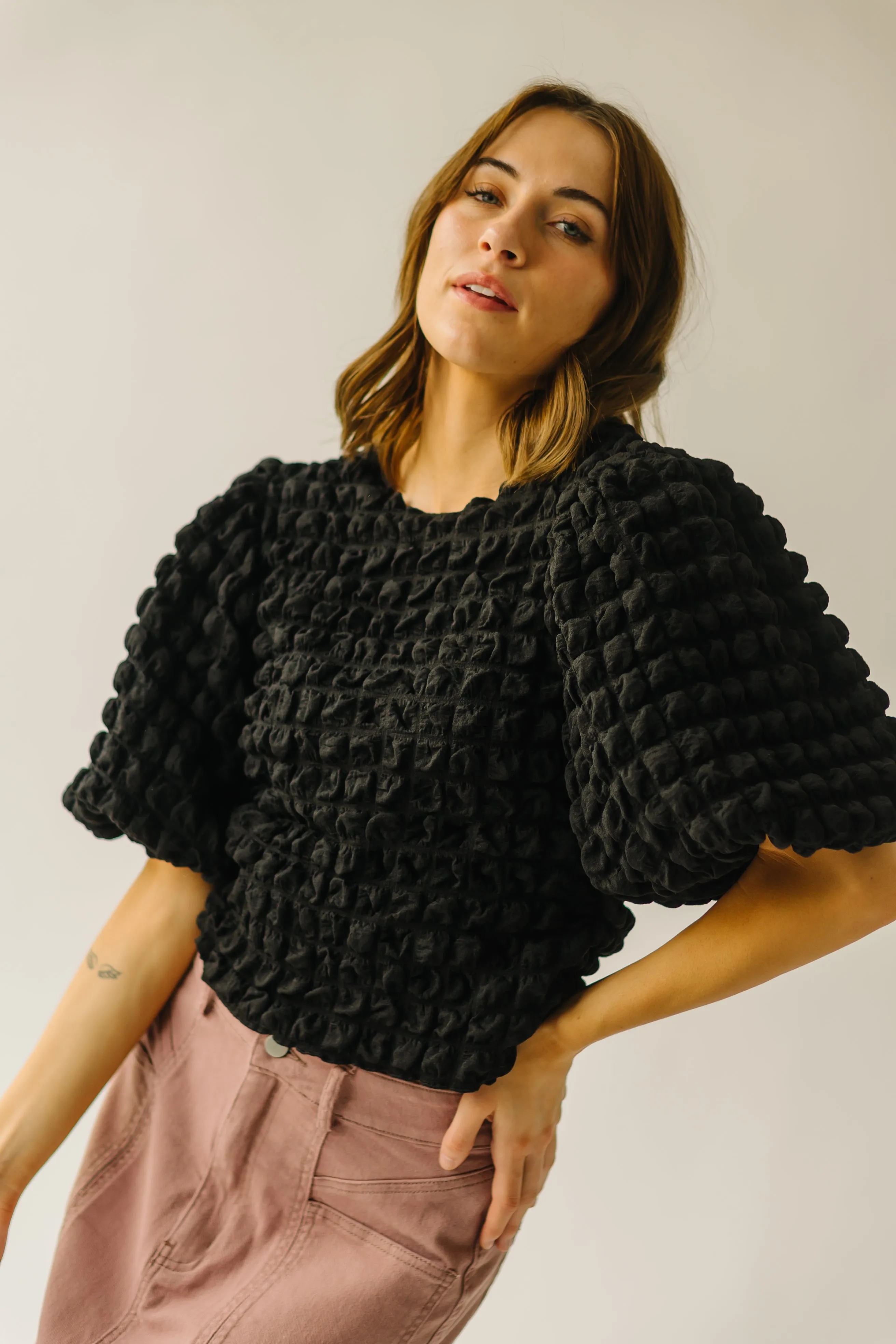 The Frisbie Bubble Textured Blouse in Black