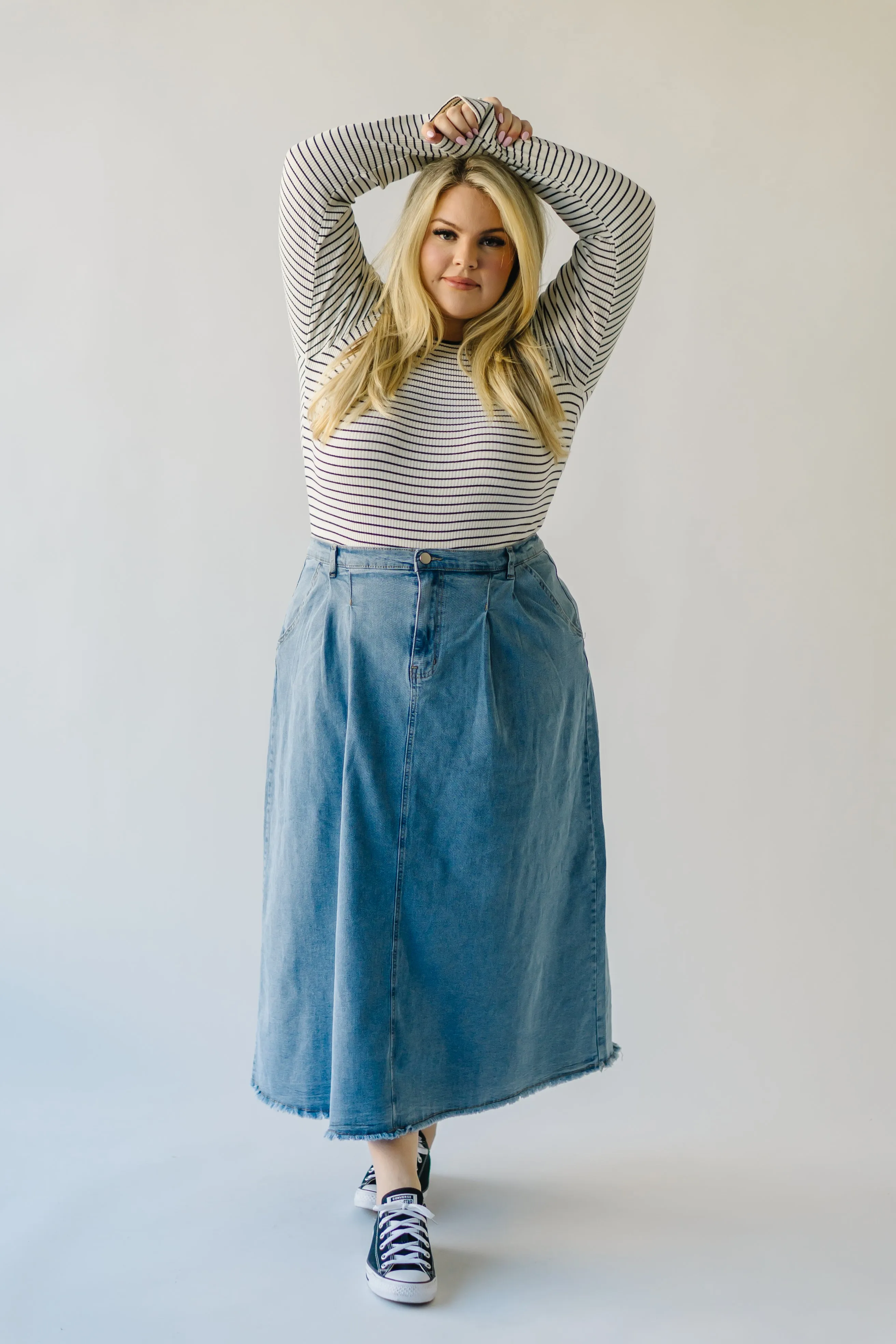 The Waleska Pleated Maxi Skirt in Denim