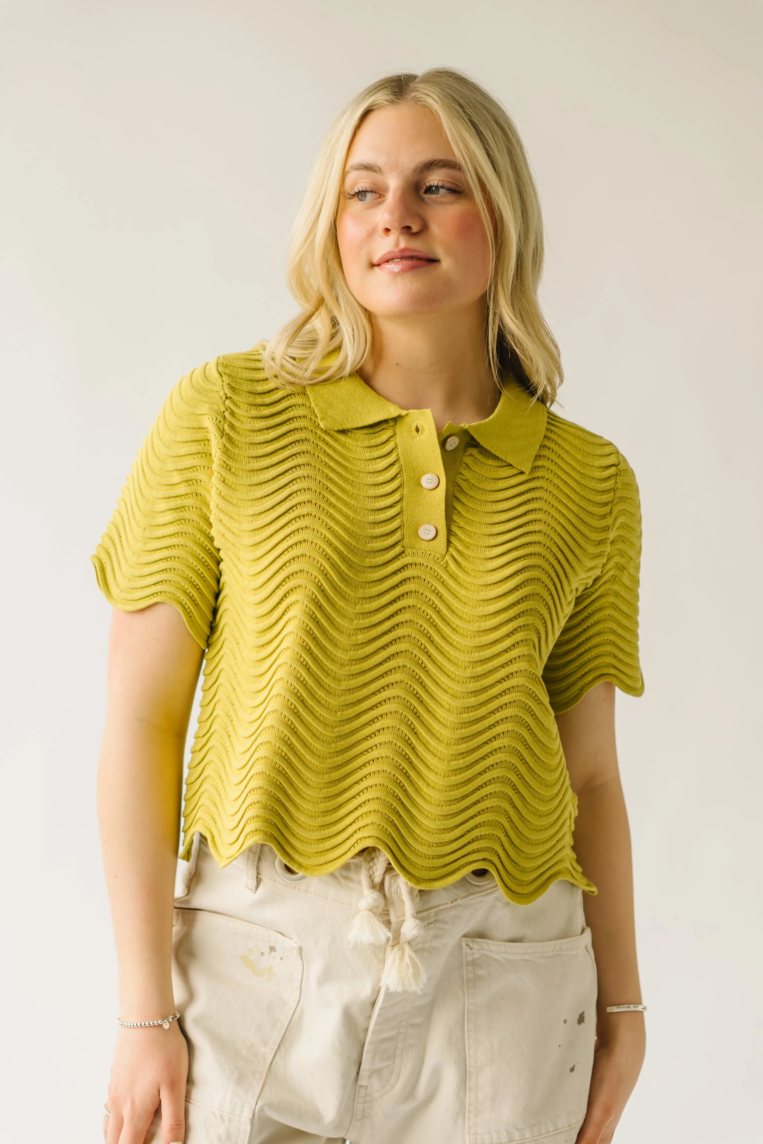 The Workman Scalloped Detail Blouse in Lime