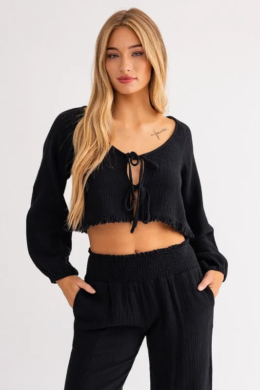 Tie Front Loose Fit Crop Top