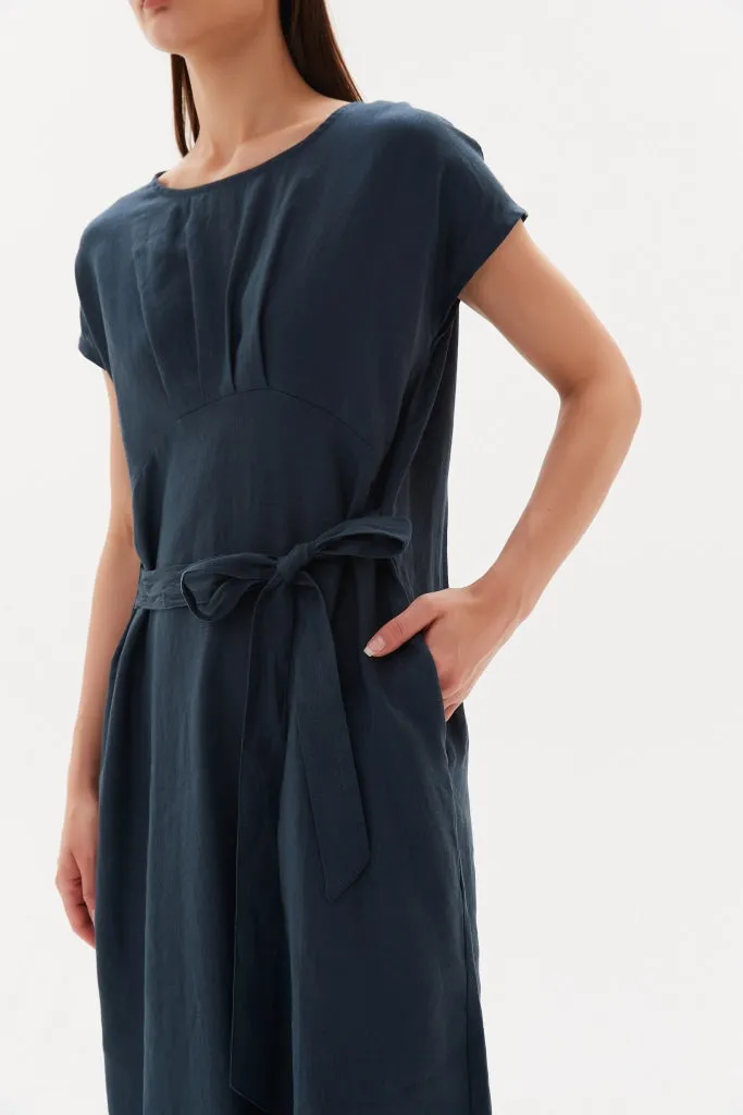 Tirelli - Tie Back Pleat Dress - Dark Ocean