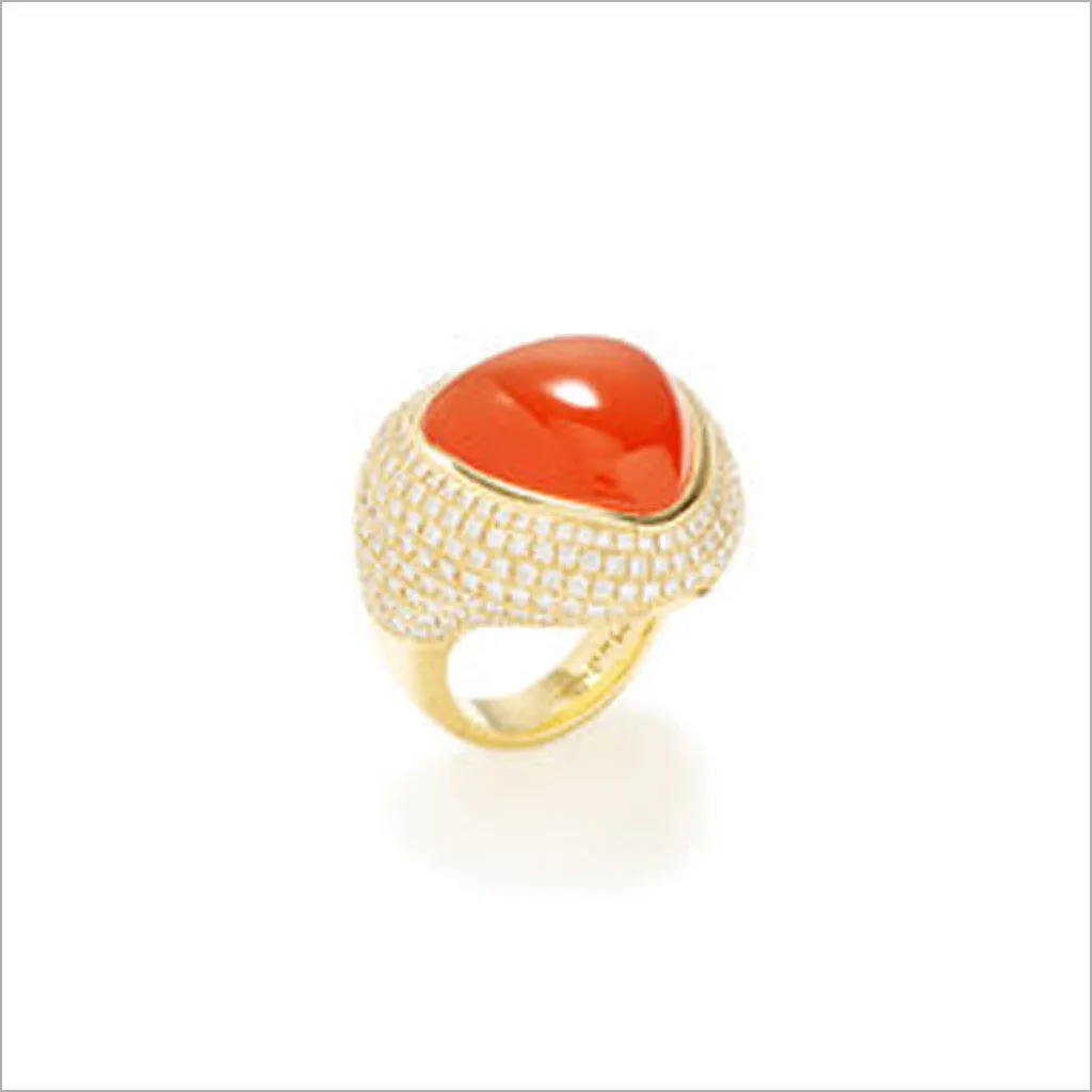 Triadra 18K Gold & Carnelian Ring with Diamonds