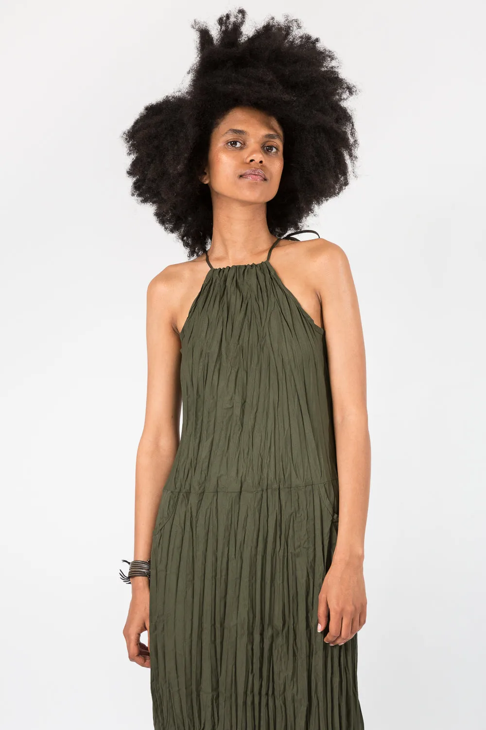 Twisted Maxi Halter Dress | Olive