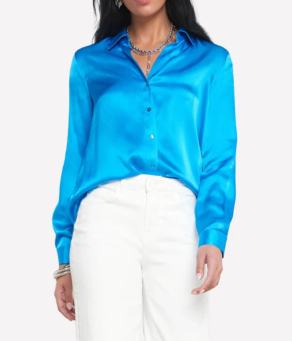 Tyler Long Sleeve Blouse in Caribbean Blue