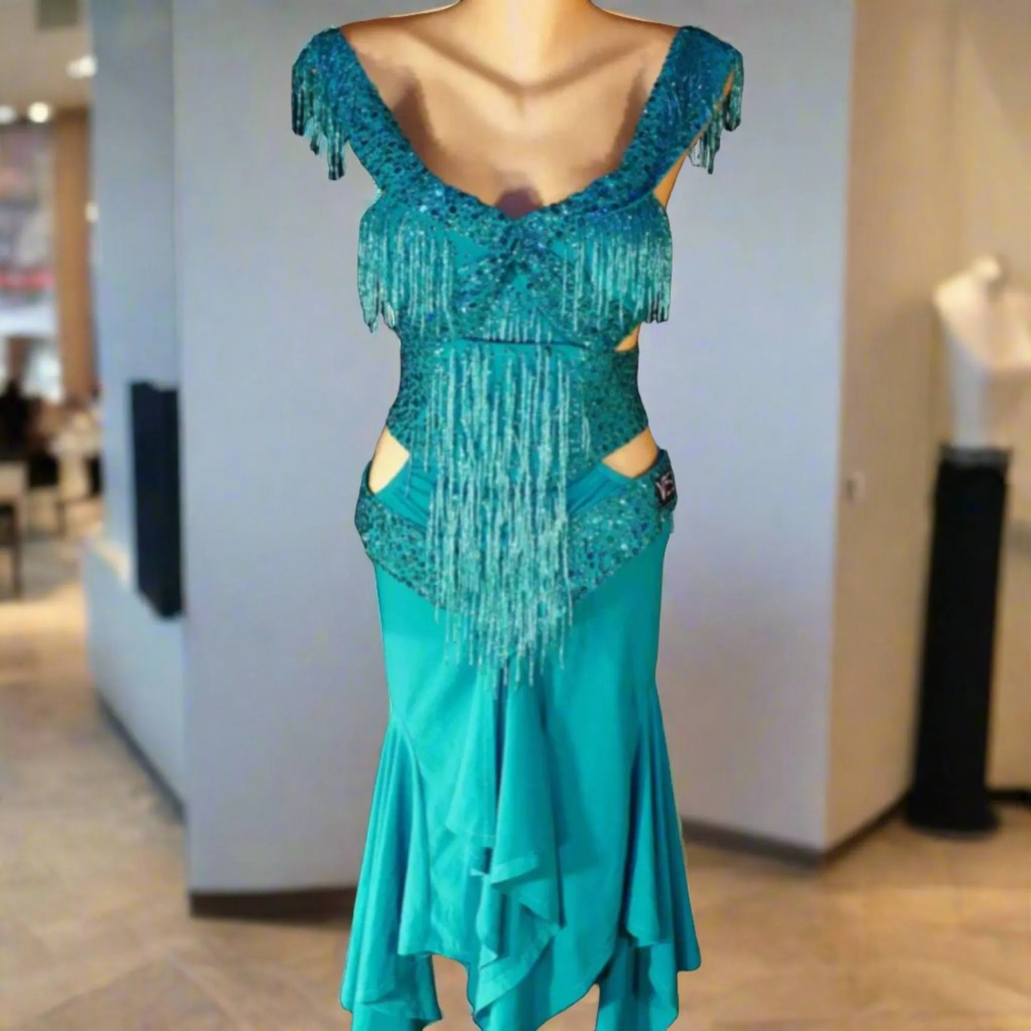 Unique Vesa Design Jade Green Latin Dress