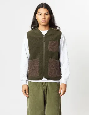 Universal Works Mixed Zip Gilet - Olive Green