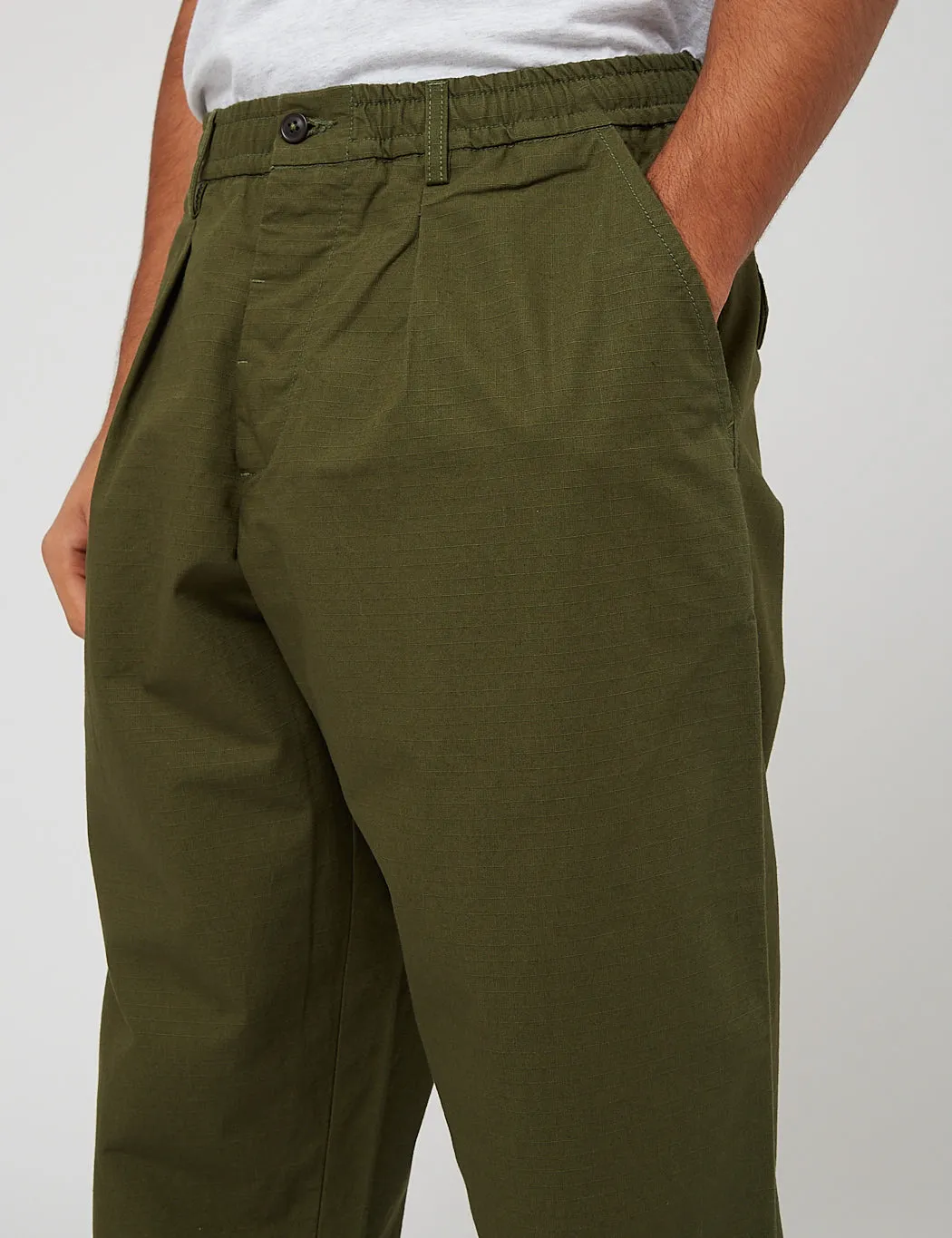 Universal Works Pleated Track Pant (Ripstop) - Olive Green