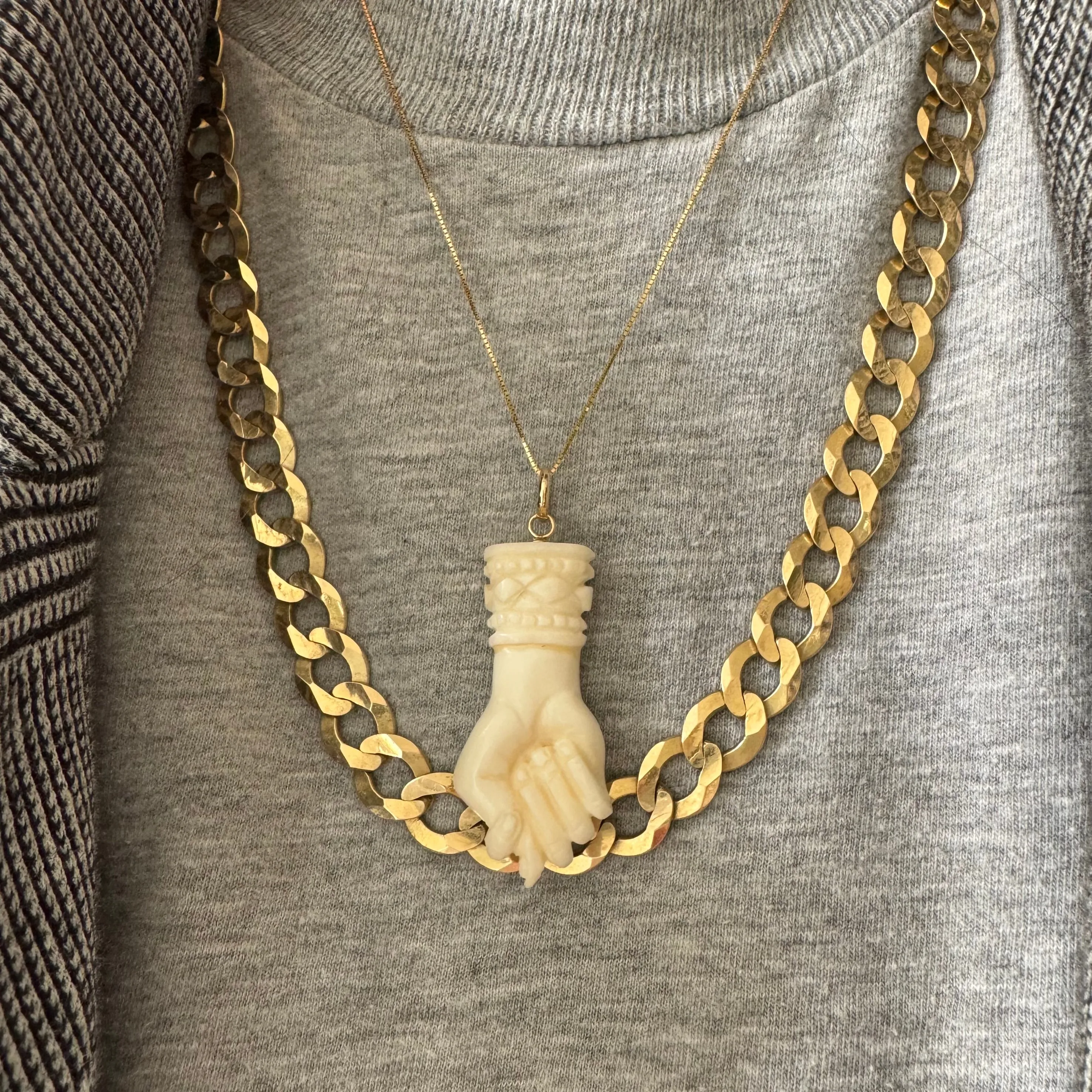 V I N T A G E // jumbo size figa / 14k and carved bone figa / a pendant