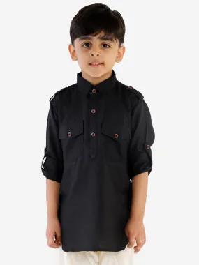 VASTRAMAY Boy's Black Pathani Kurta