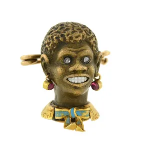 Victorian 14kt Bronze Enamel & Gemstone Blackamoor Pin